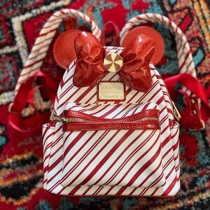 Disney Christmas Loungefly Minnie Mouse Candy Cane Peppermint backpack